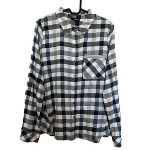 Hailee C Black Tan White Plaid Long Sleeve Buttondown Shirt Size Large
